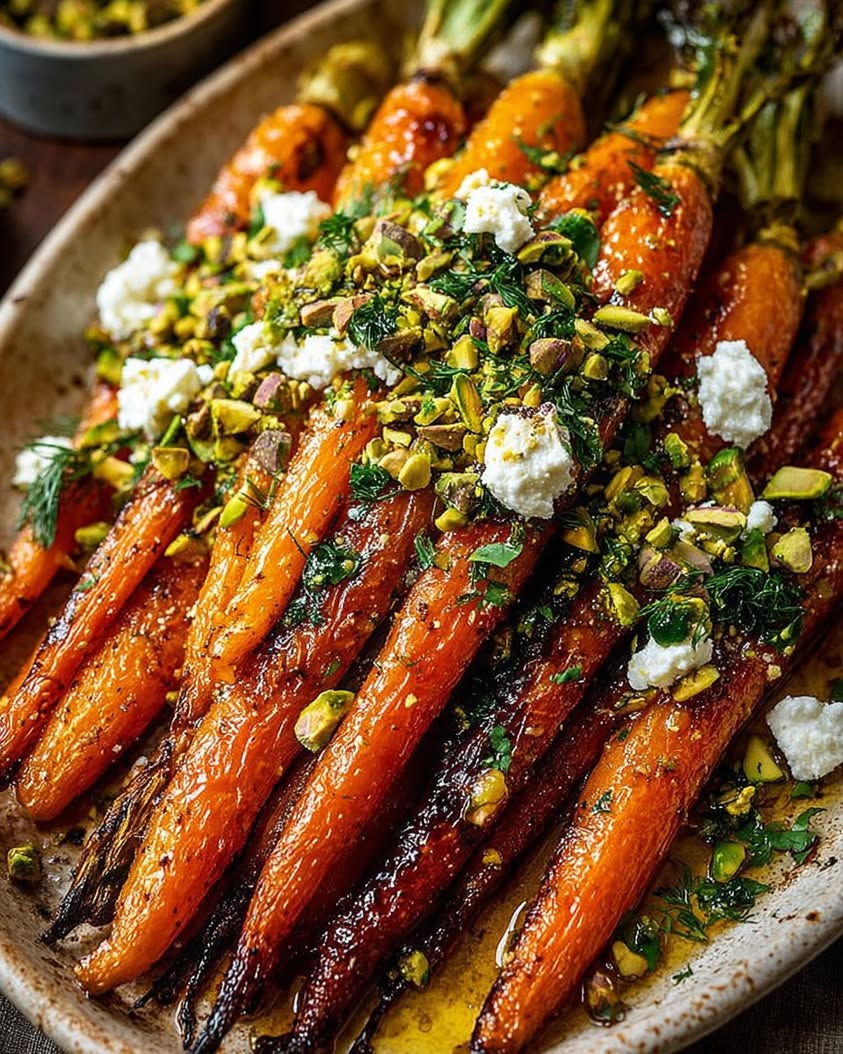 maple roasted carrots feta pistachios