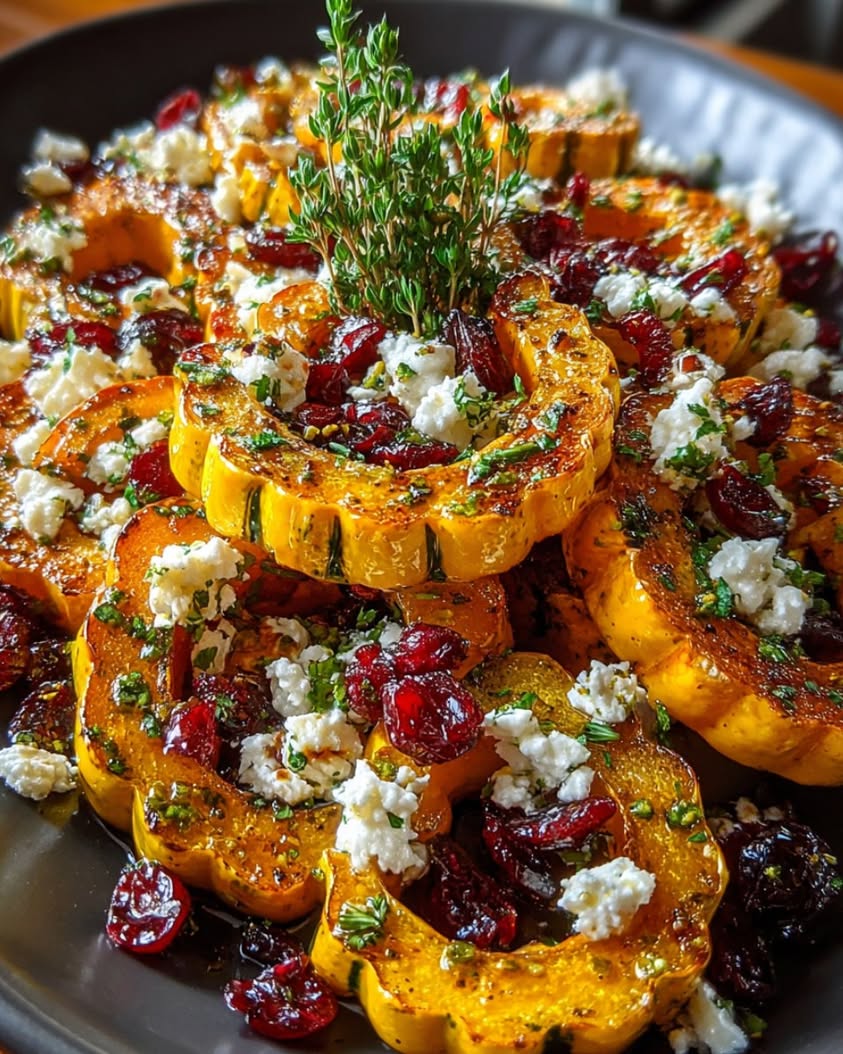 maple roasted delicata squash feta