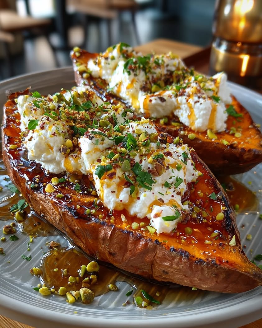 maple roasted sweet potato boats