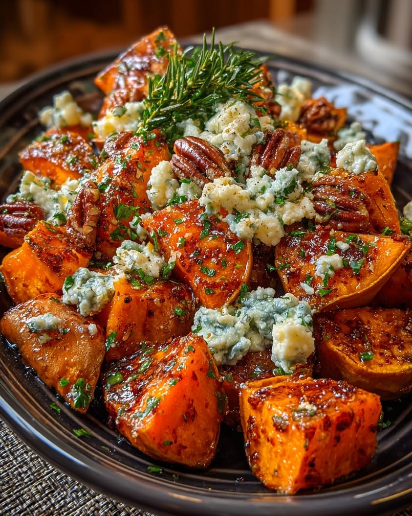 maple roasted sweet potatoes blue cheese
