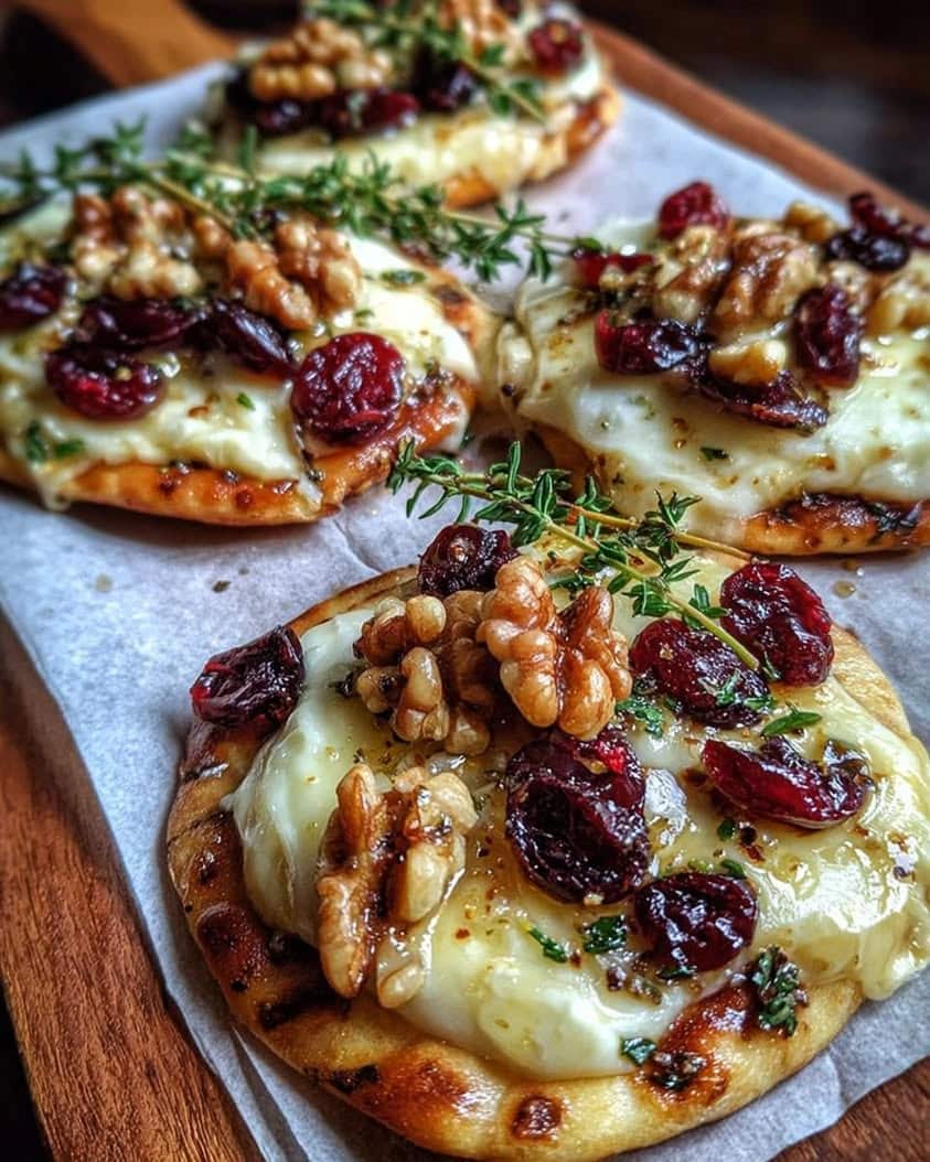 mini pizza brie cranberries walnuts