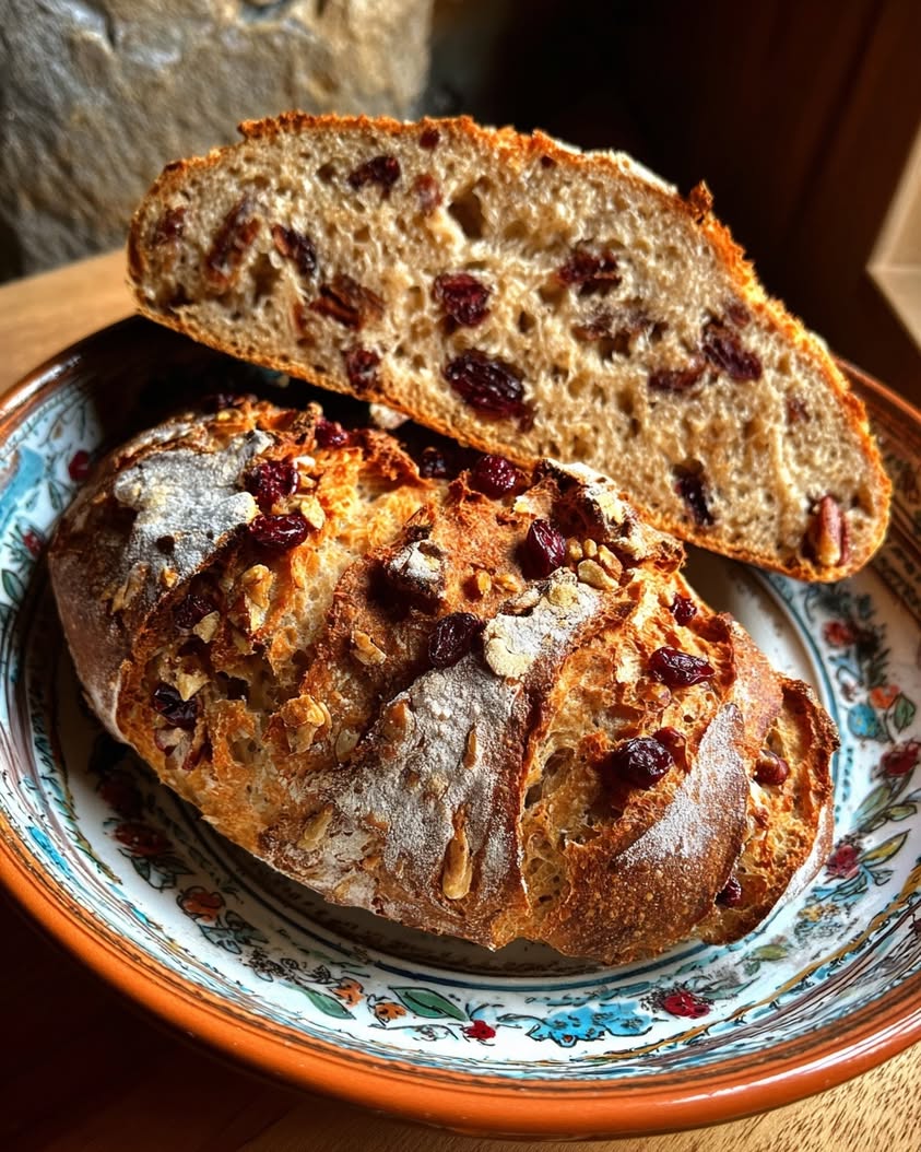 no knead cranberry nut bread