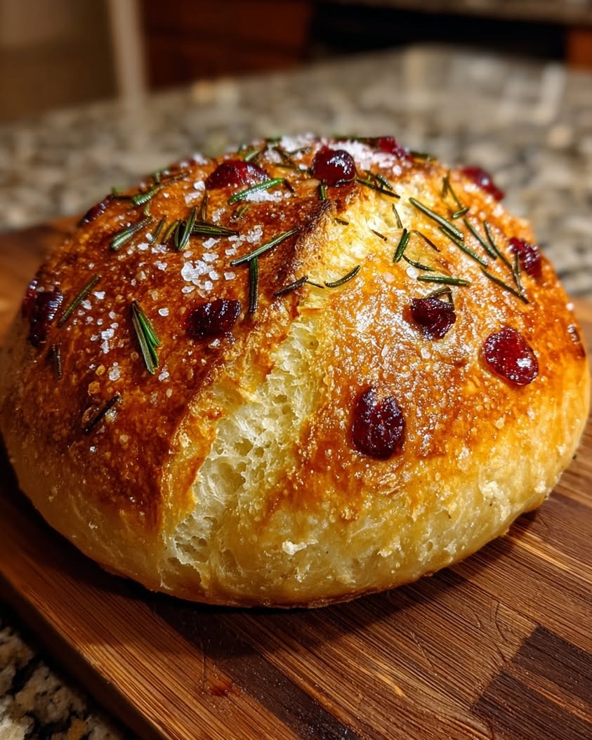 no knead rosemary cranberry bread