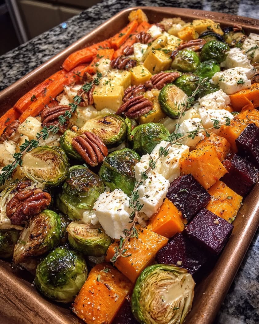 oven roasted vegetable medley feta pecans