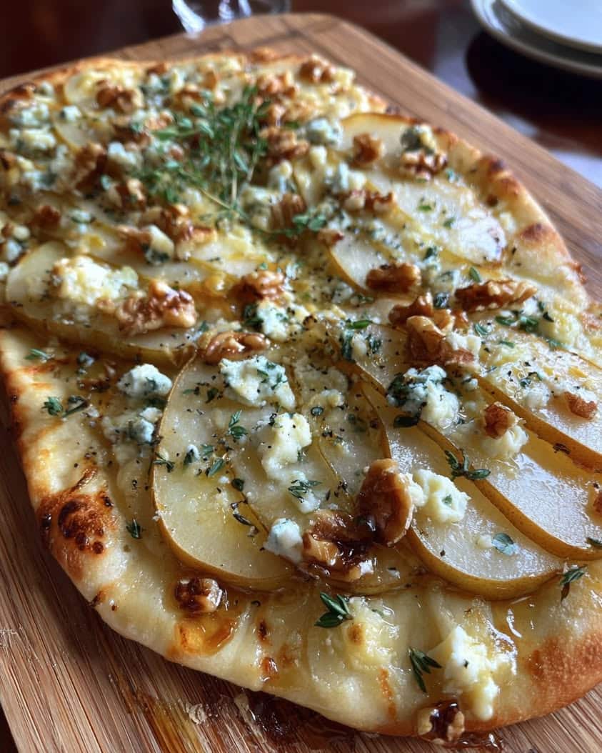 pear blue cheese flatbread thyme honey