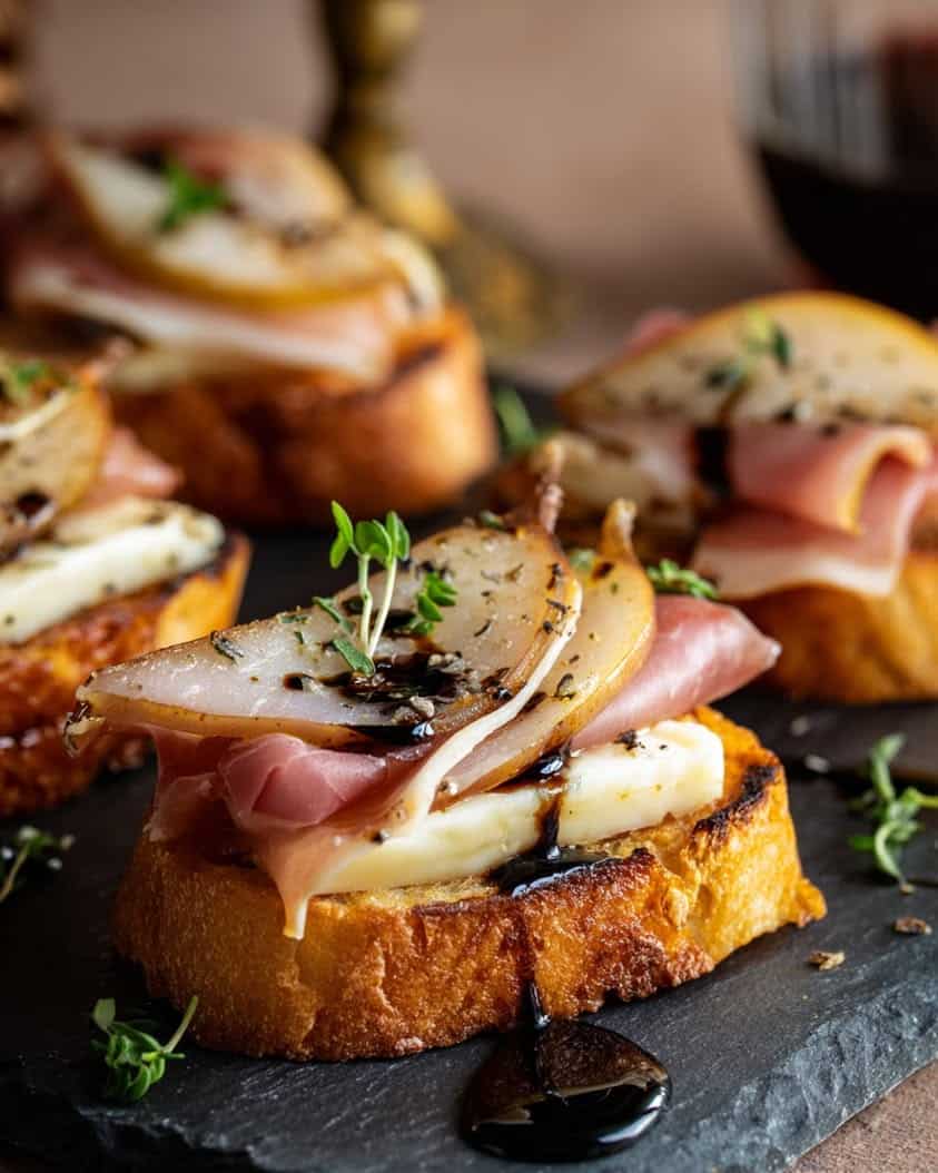 pear brie prosciutto crostini 1