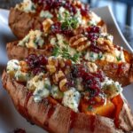 pear gorgonzola stuffed sweet potato