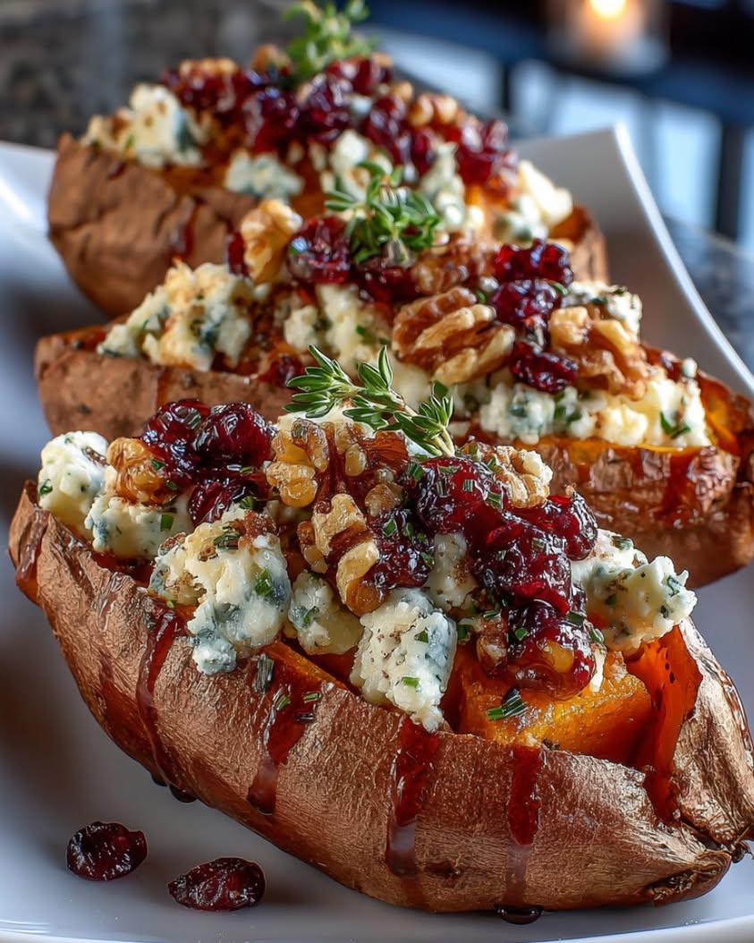 pear gorgonzola stuffed sweet potato