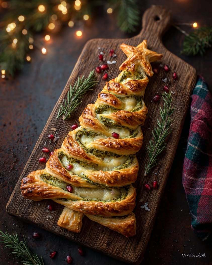 pesto cheese puff pastry tree