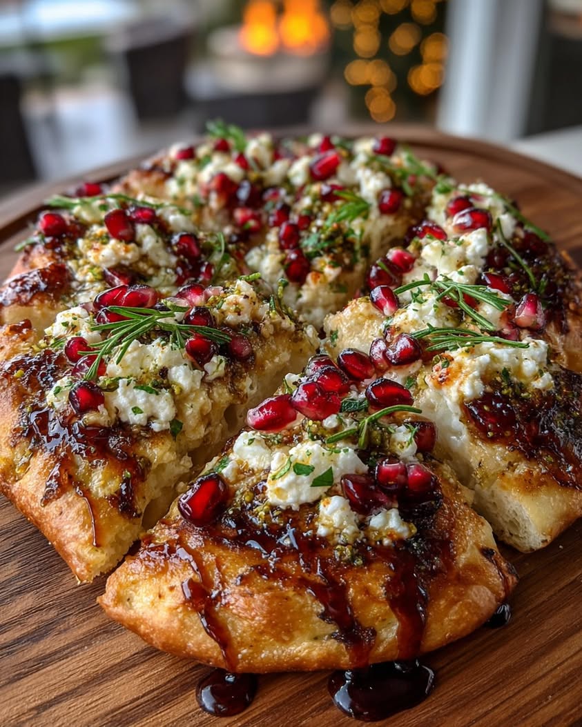 pomegranate pistachio holiday flatbread
