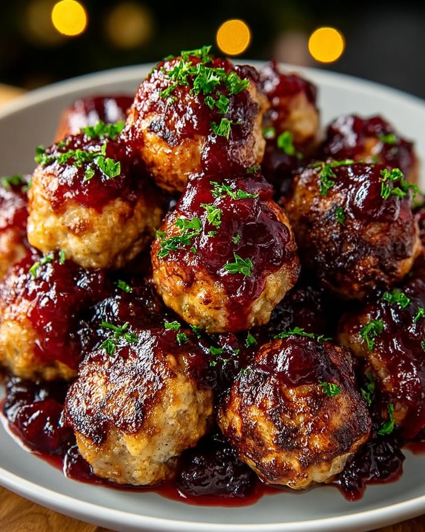 quick christmas cranberry chicken meatballs