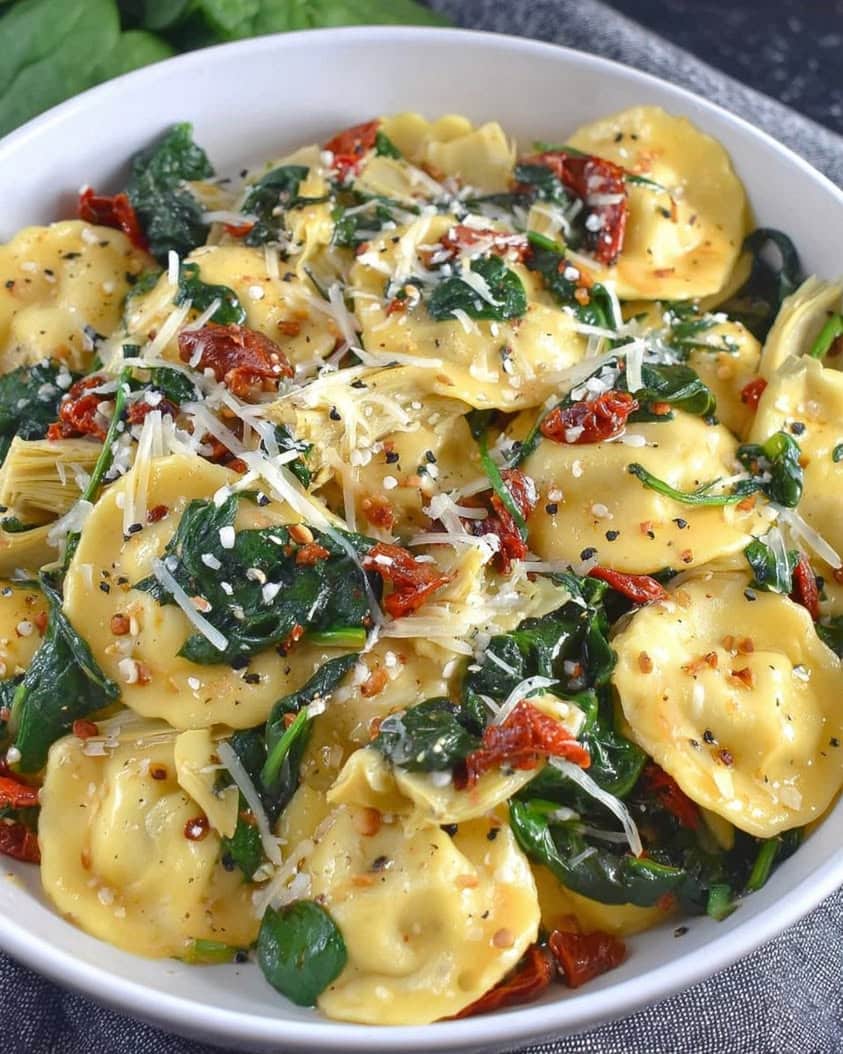 ravioli spinach sun dried tomatoes artichokes