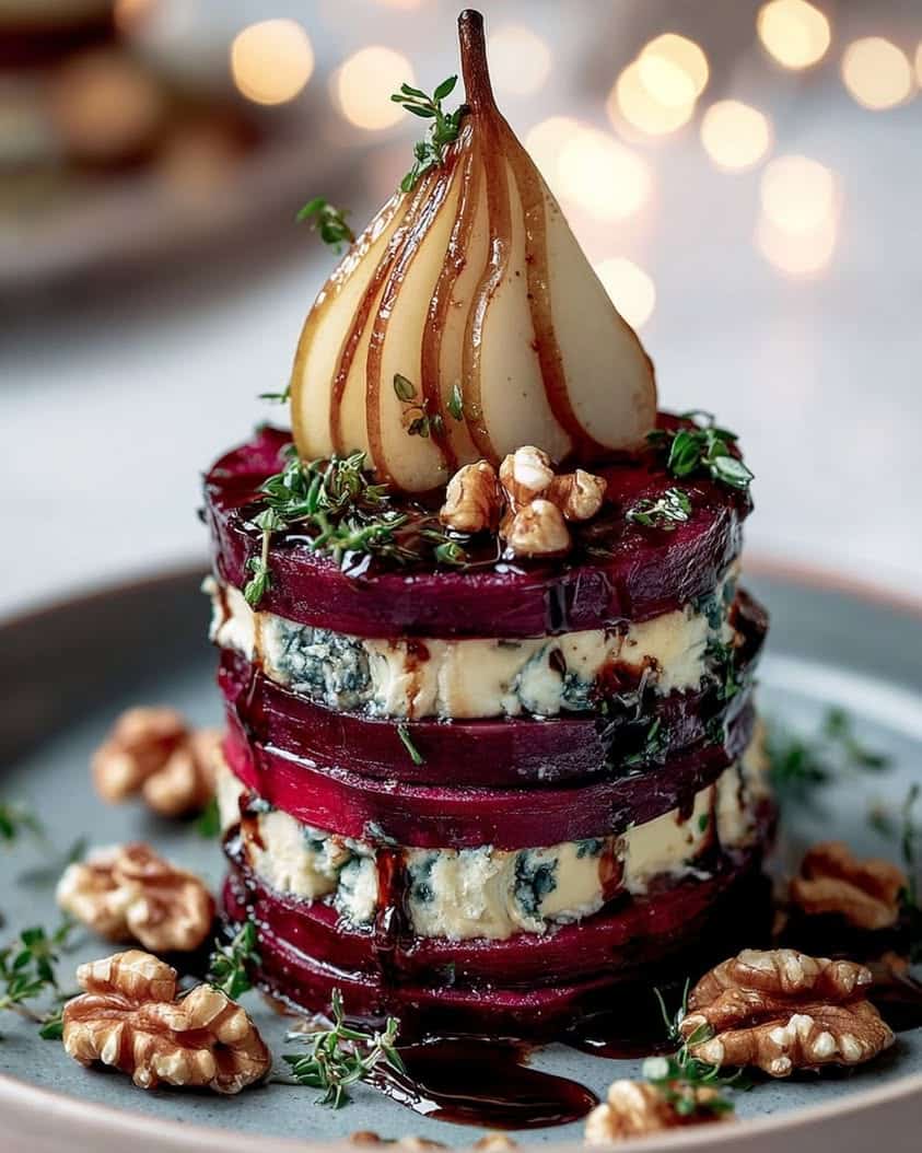 roasted beet blue cheese towers