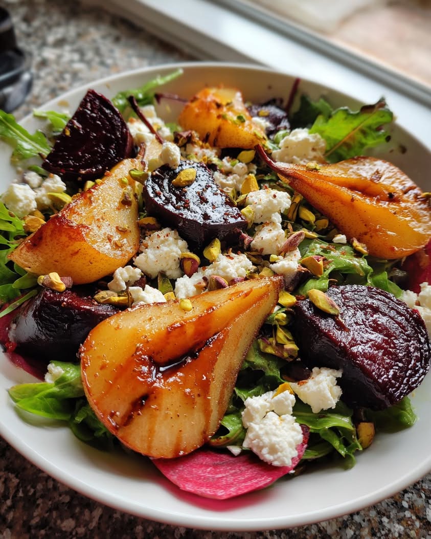 roasted beet caramelized pear salad