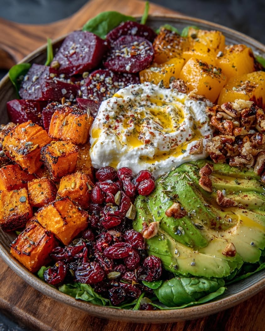 roasted beet sweet potato avocado salad