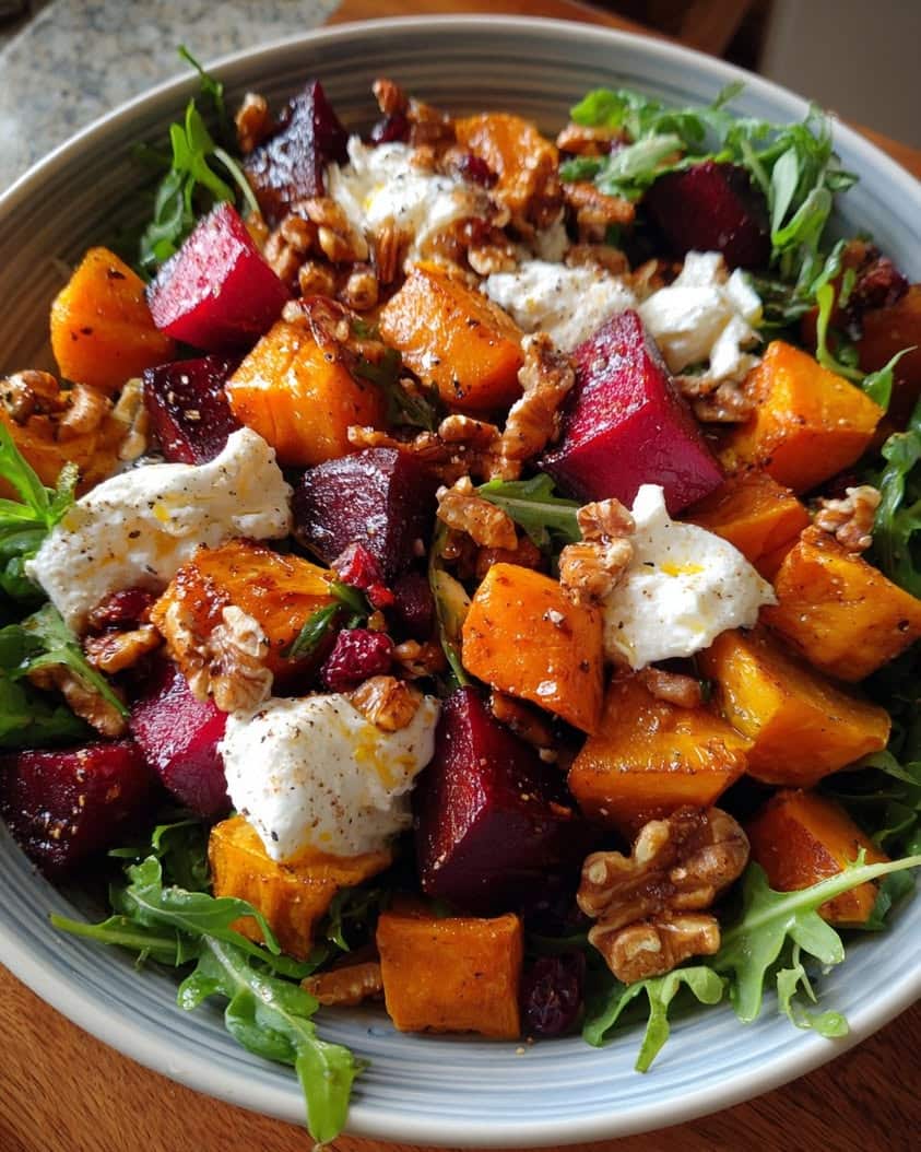 roasted beet sweet potato burrata salad