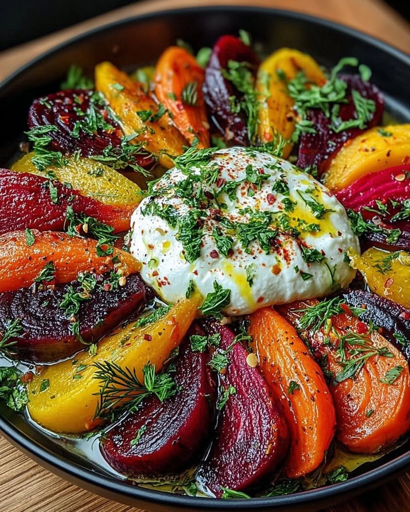 roasted beets carrots burrata salad 1