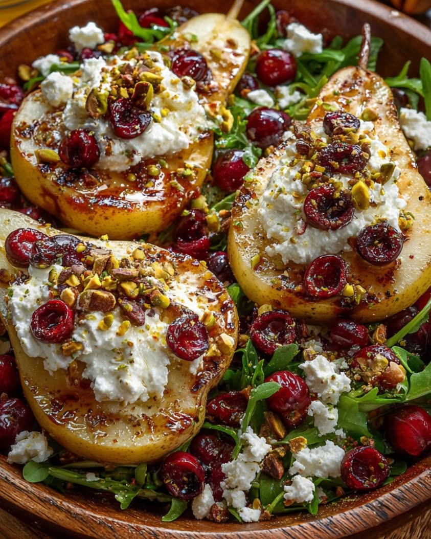 roasted pear cranberry salad pistachios