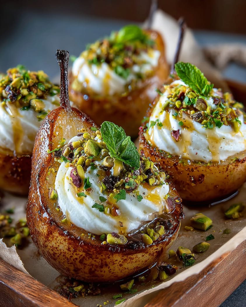 roasted pears cream cheese pistachios