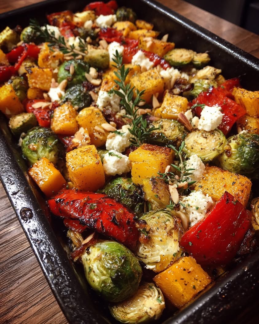 roasted pumpkin brussels sprouts red pepper