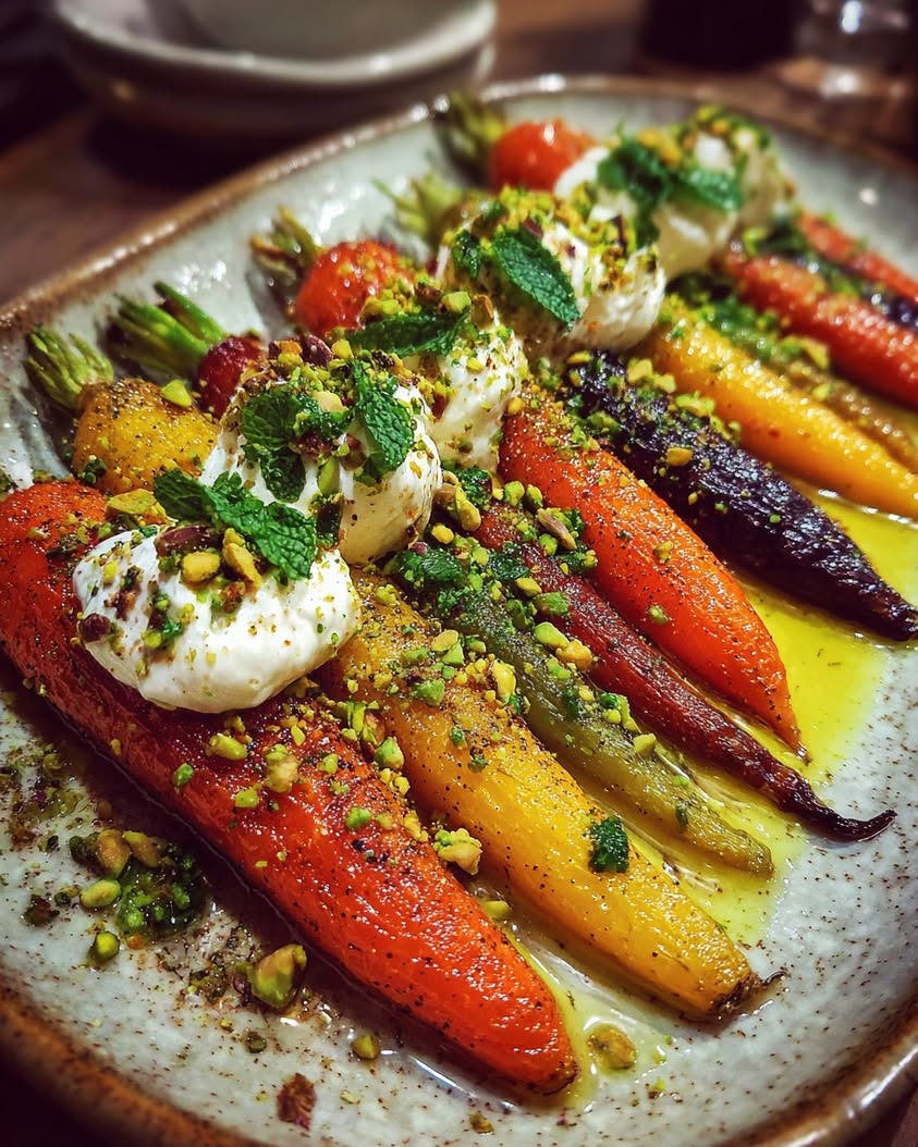 roasted rainbow carrots whipped burrata