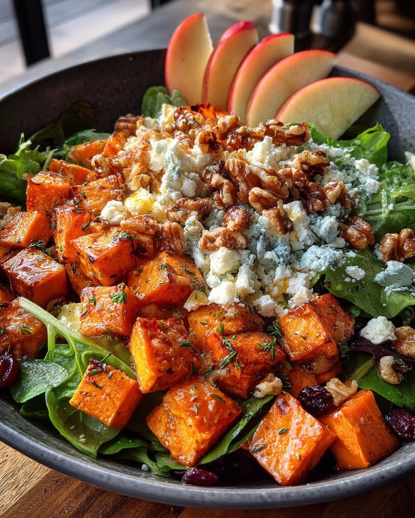 roasted sweet potato apple feta salad