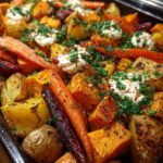 roasted vegetables spicy feta glaze
