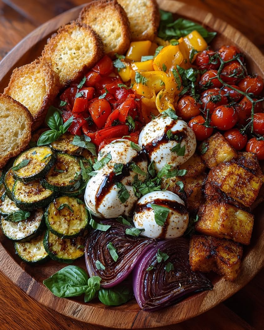 roasted veggie burrata platter