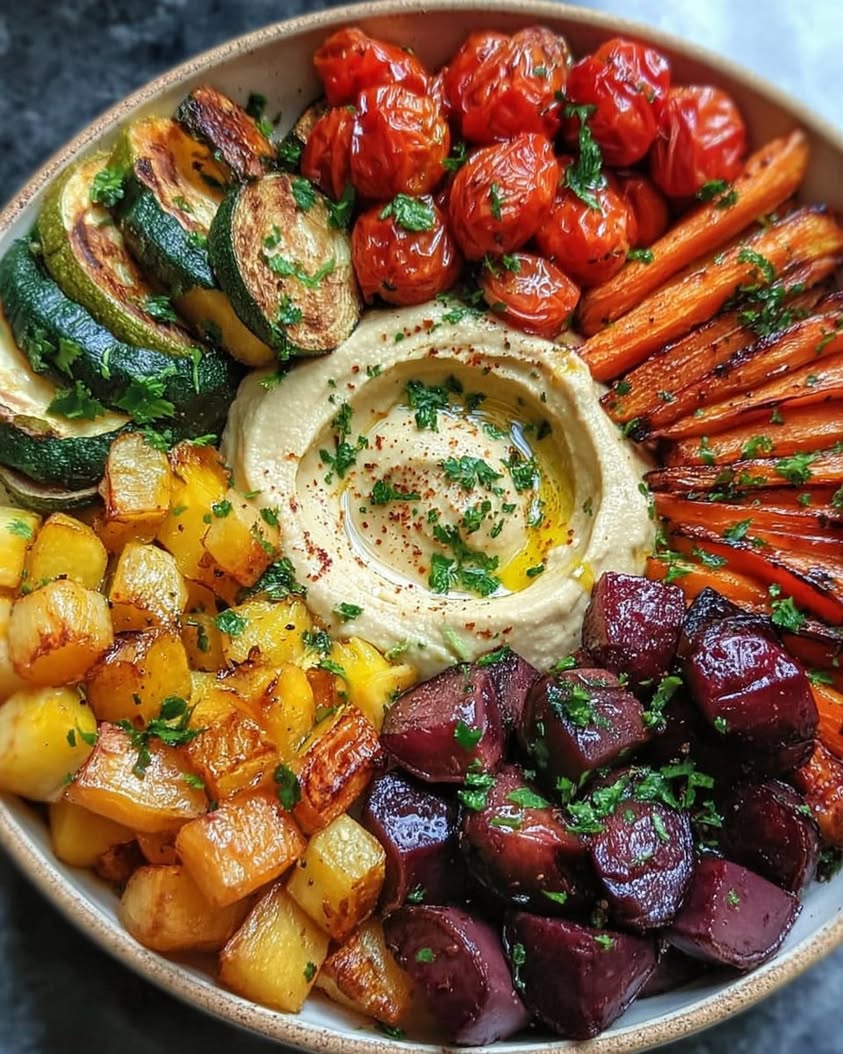 roasted veggie hummus bowl