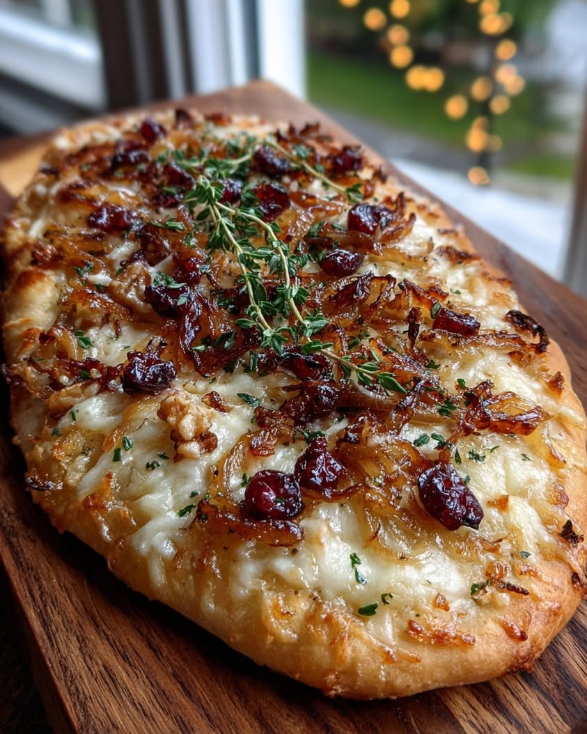 rustic caramelized onion cranberry flatbread