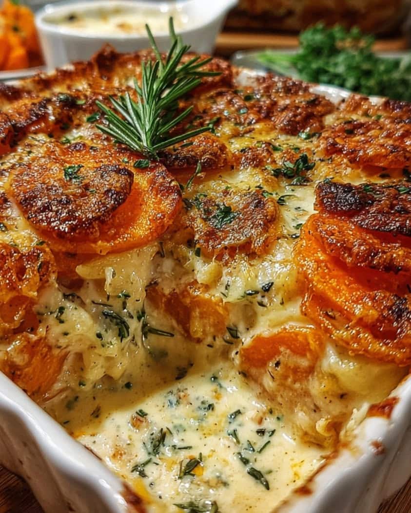 scalloped sweet potatoes gouda rosemary