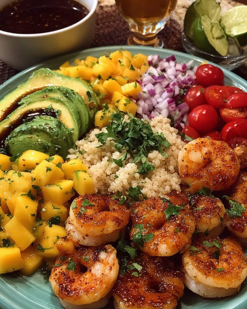 shrimp avocado bowl mango salsa 1