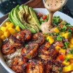 shrimp avocado bowl mango salsa