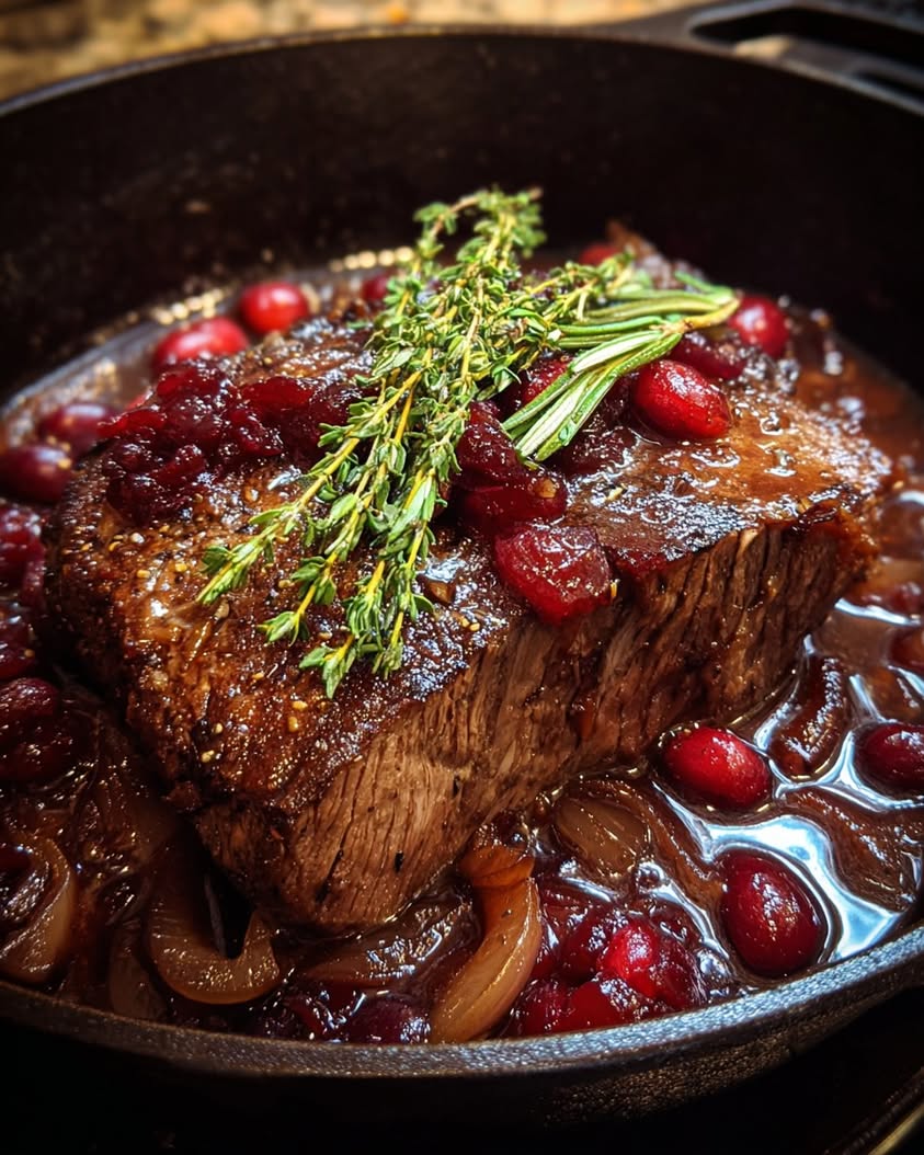 slow braised beef cranberry glaze