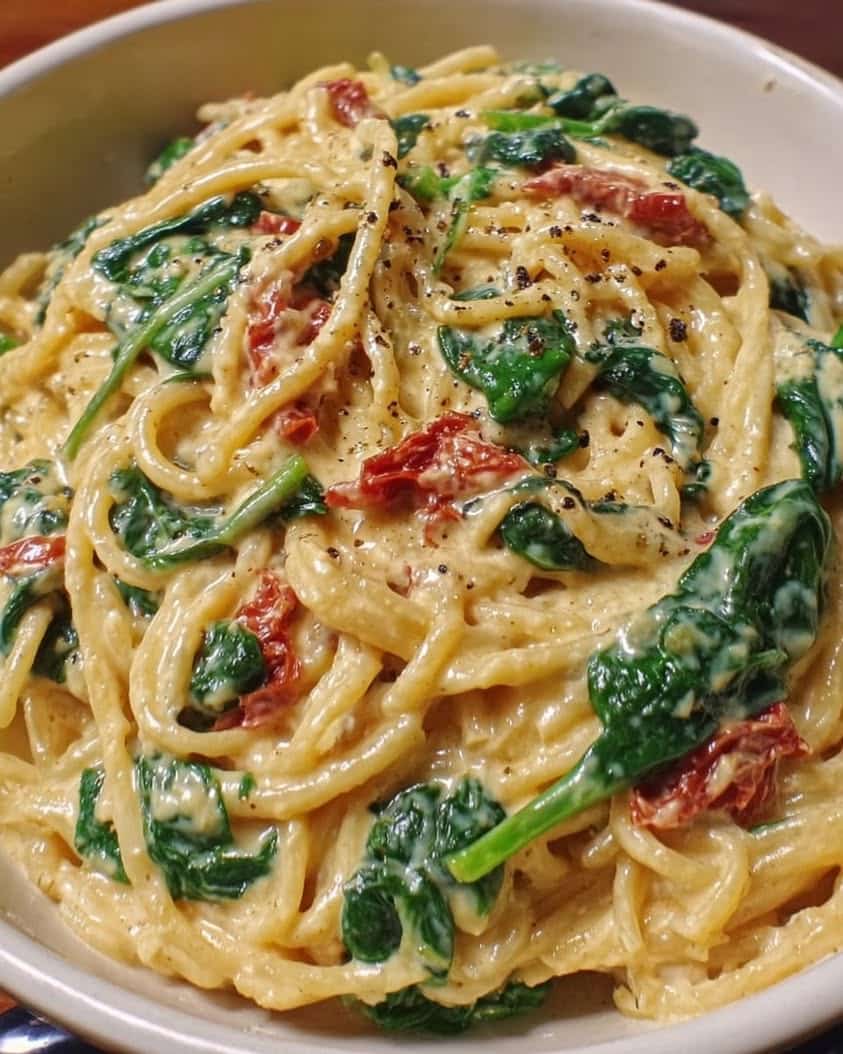 spaghetti spinach sun dried tomato cream