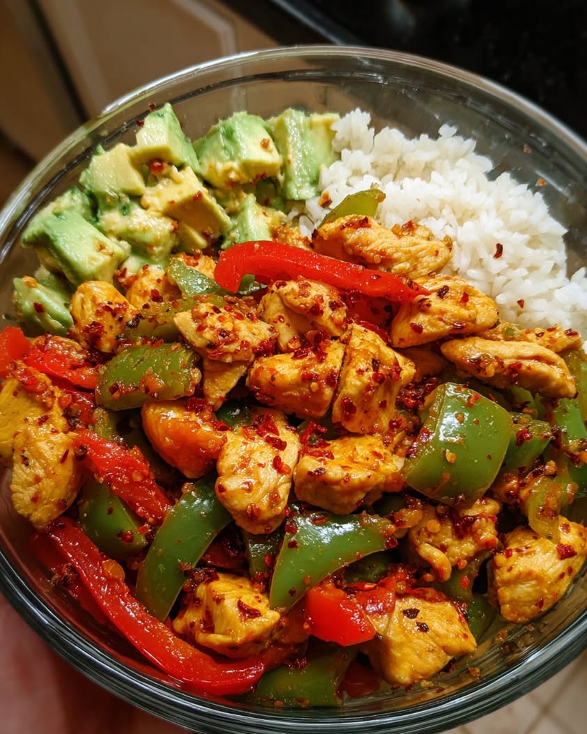 spicy chicken stir fry bowl