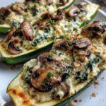 spinach mushroom ricotta stuffed zucchini