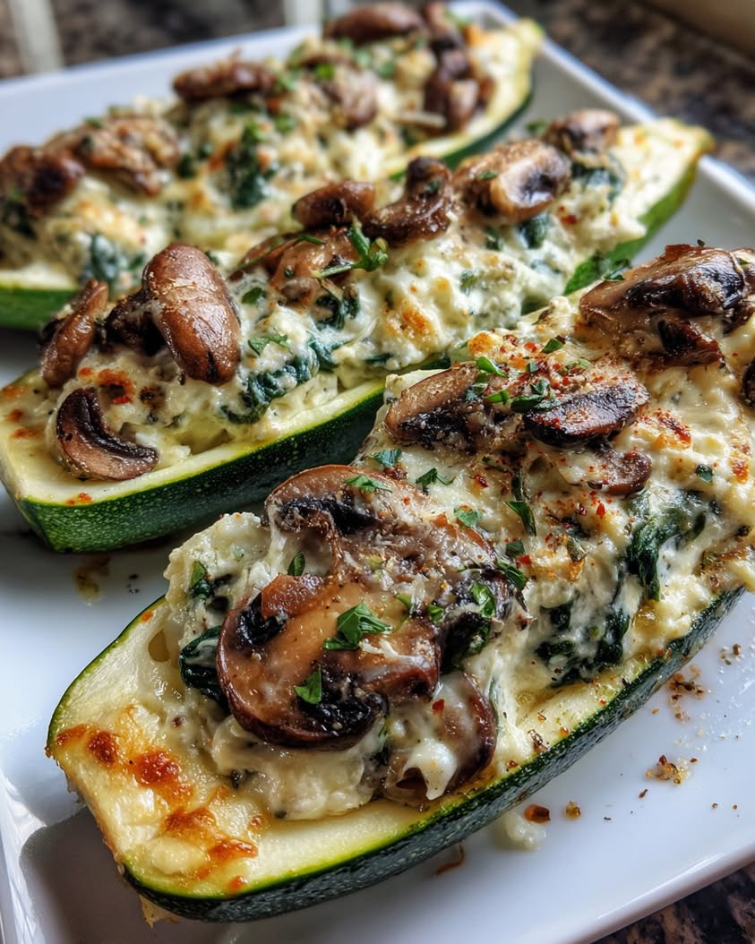 spinach mushroom ricotta stuffed zucchini