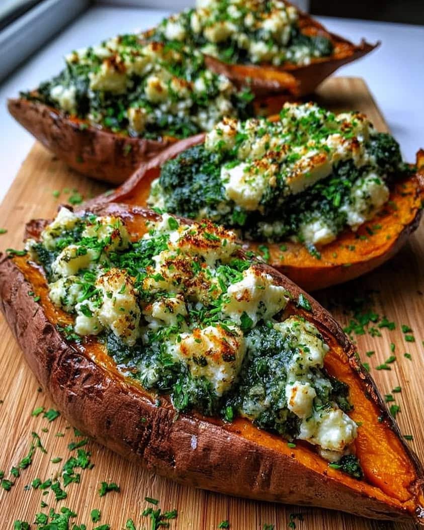 spinach ricotta stuffed sweet potatoes 1