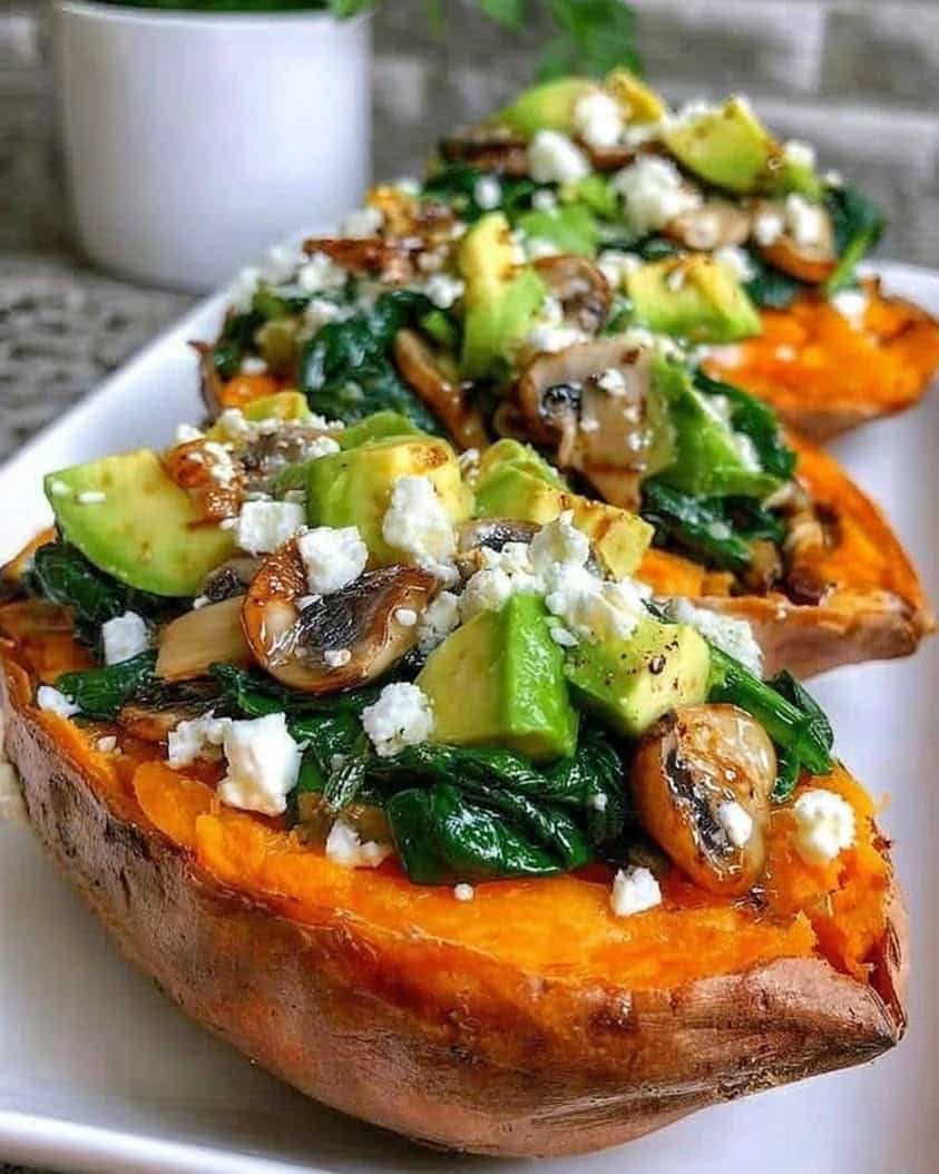 stuffed sweet potatoes spinach feta