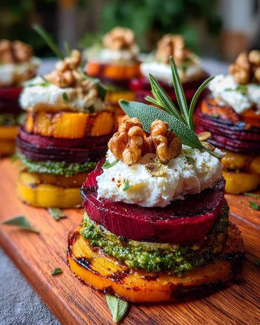 sweet potato beet stacks burrata