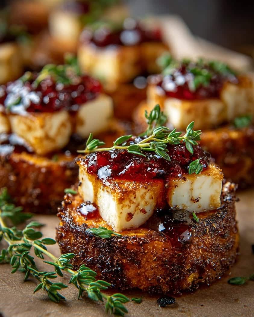 sweet potato brie bites raspberry glaze