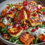 sweet potato halloumi pomegranate salad