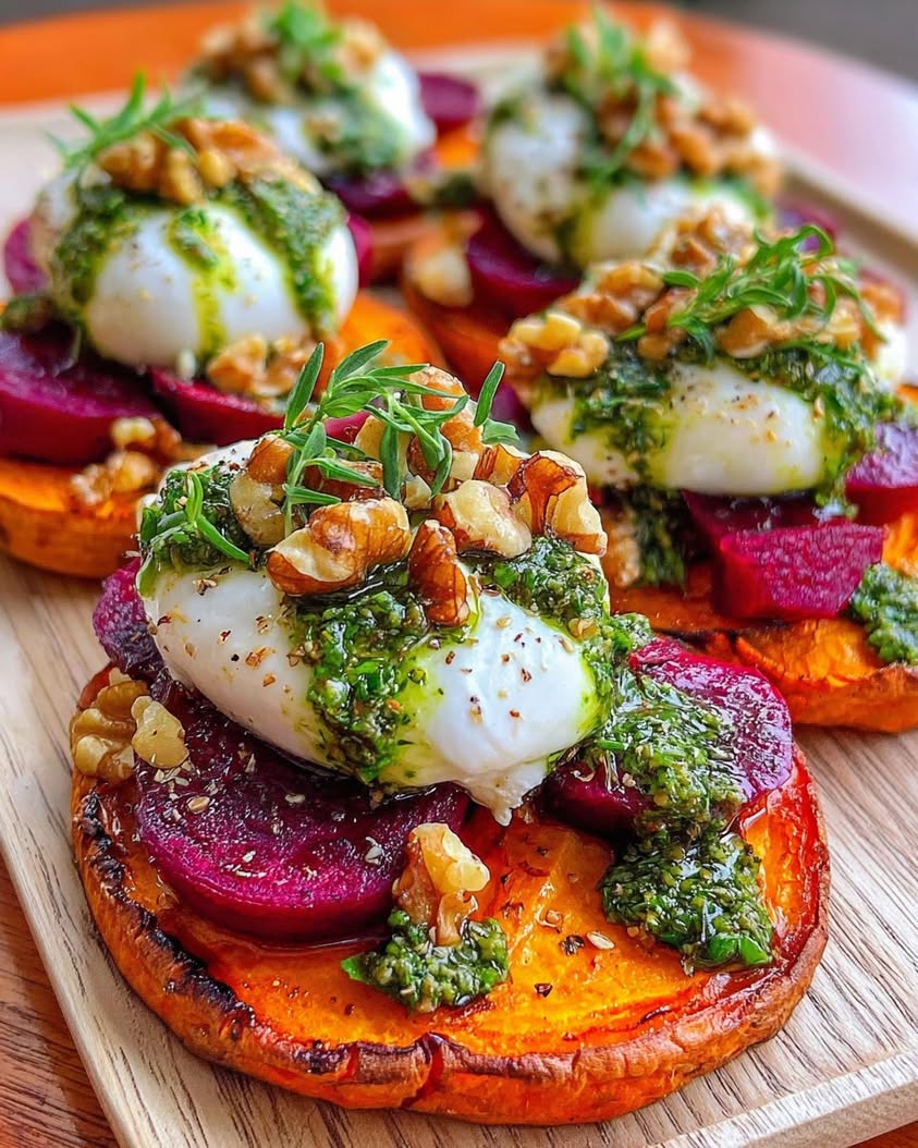 sweet potato rounds burrata beets