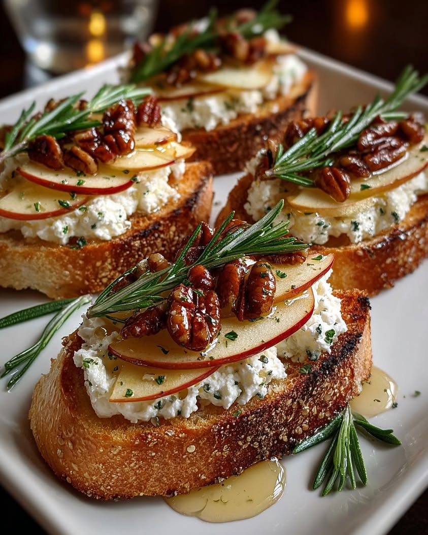 warm apple ricotta crostini
