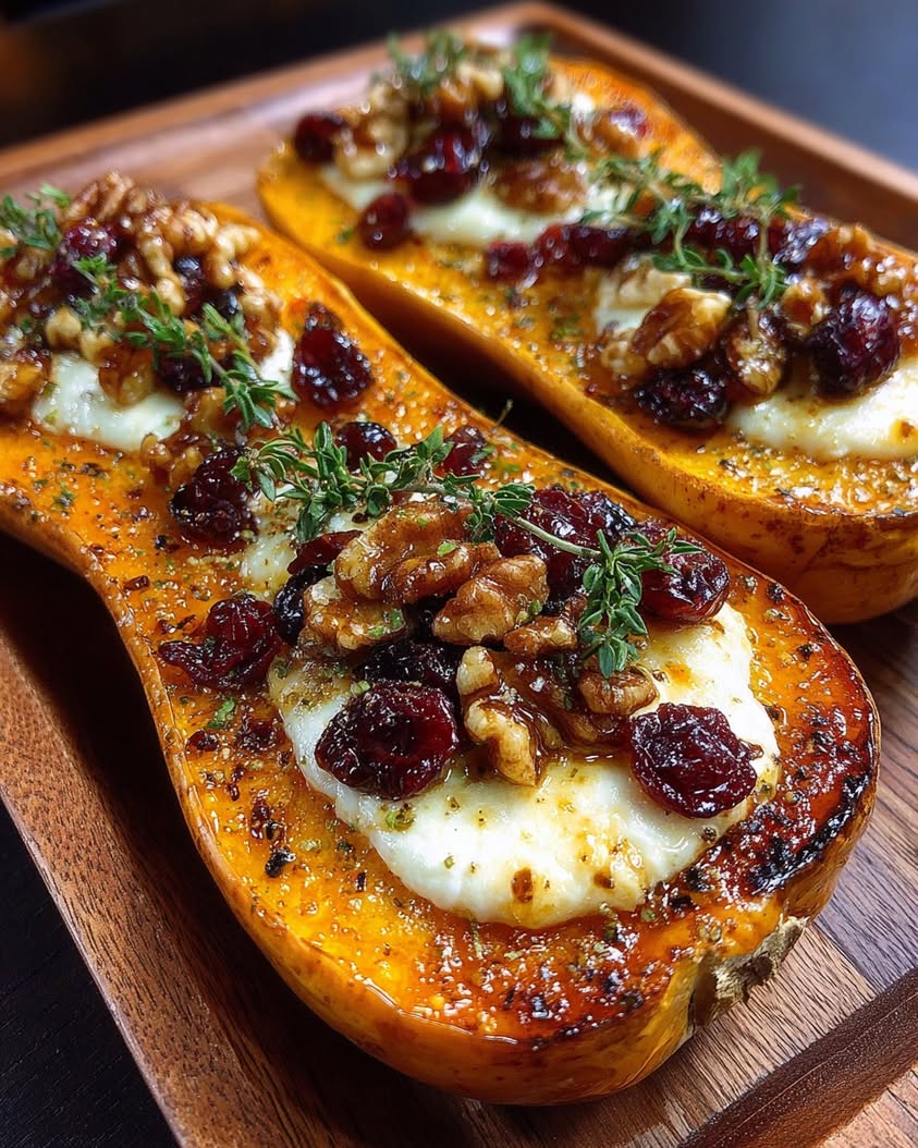 warm brie stuffed butternut squash