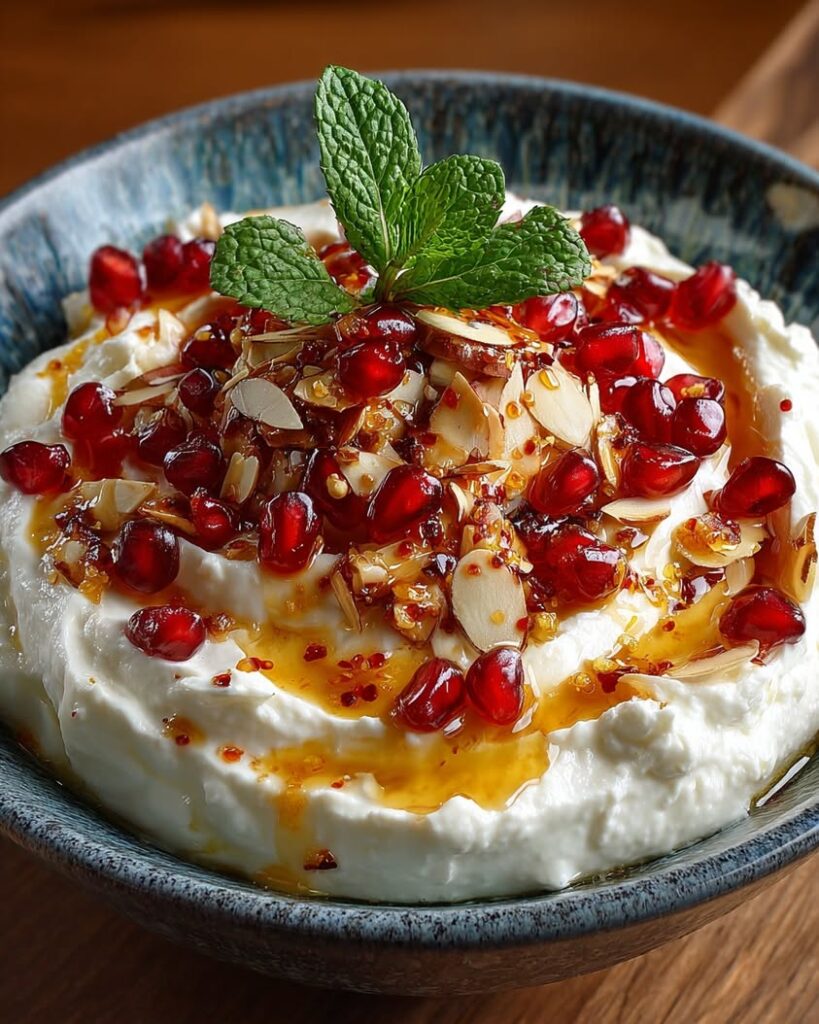 Whipped Ricotta with Hot Honey and Pomegranate Toasted Almonds