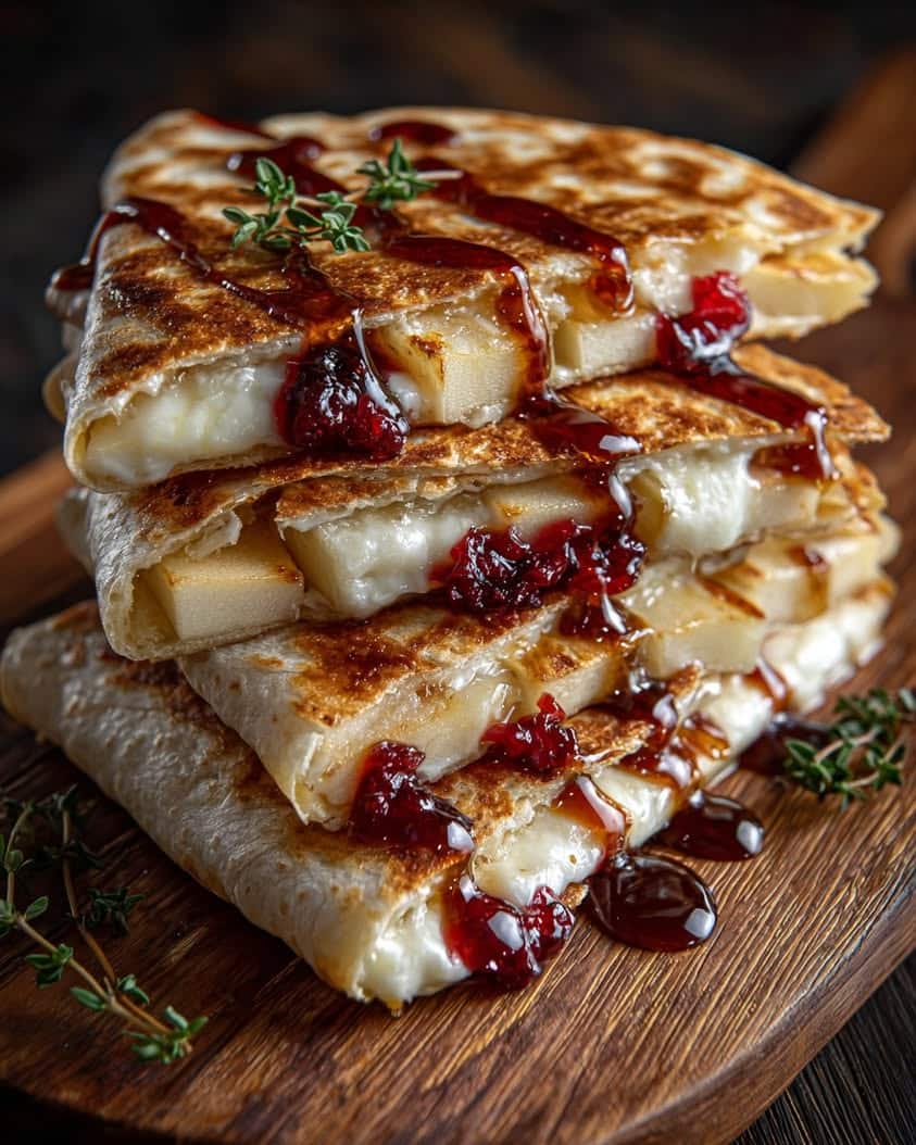 apple cranberry brie quesadillas hot honey