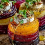 caramelized beet pear towers feta