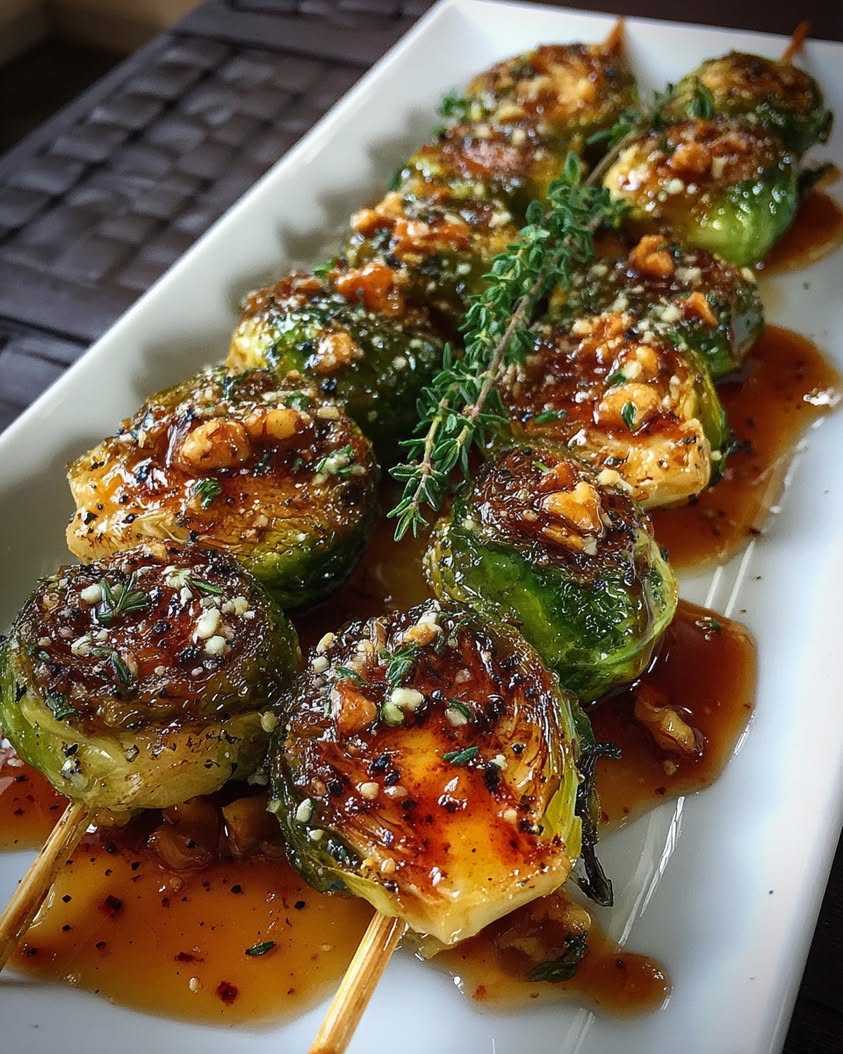 caramelized brussels sprouts christmas skewers